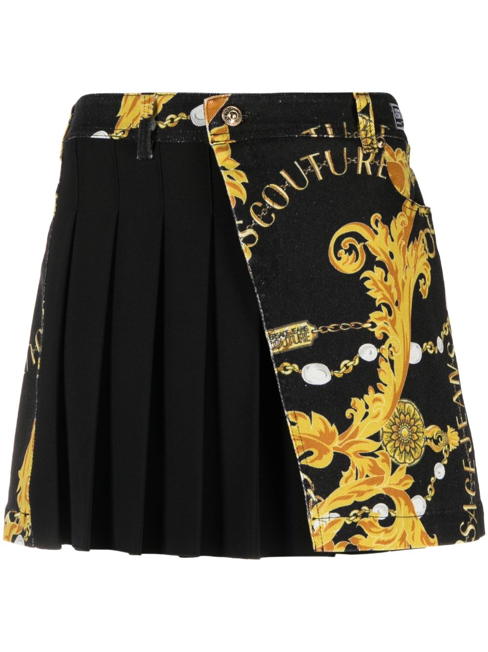 Versace Jeans Couture Logo Couture pleated denim skirt - Black von Versace Jeans Couture