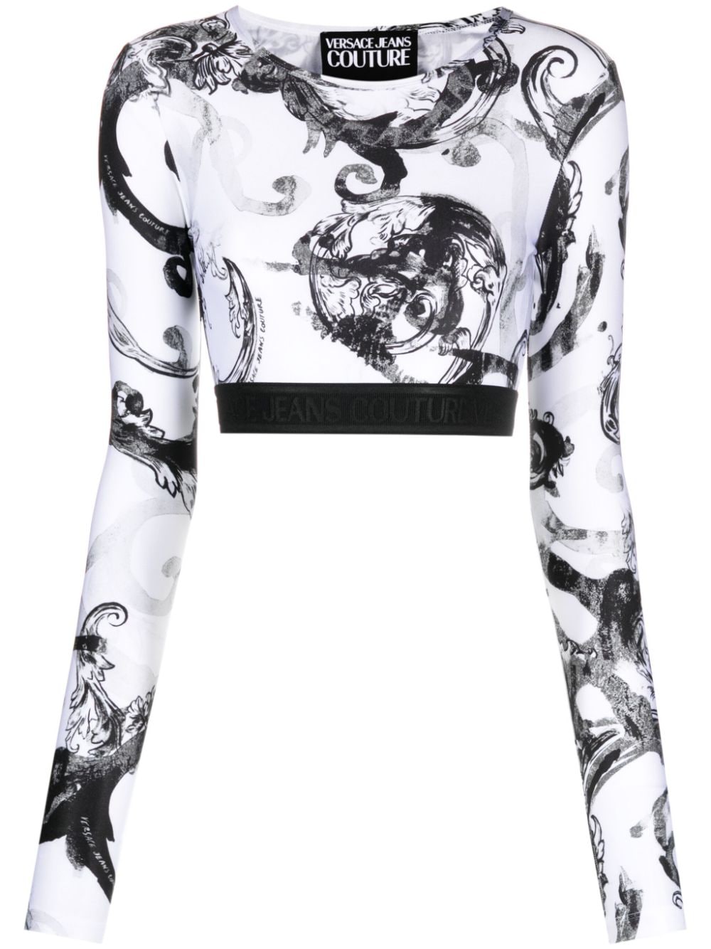 Versace Jeans Couture Watercolour Couture-print crop top - White von Versace Jeans Couture