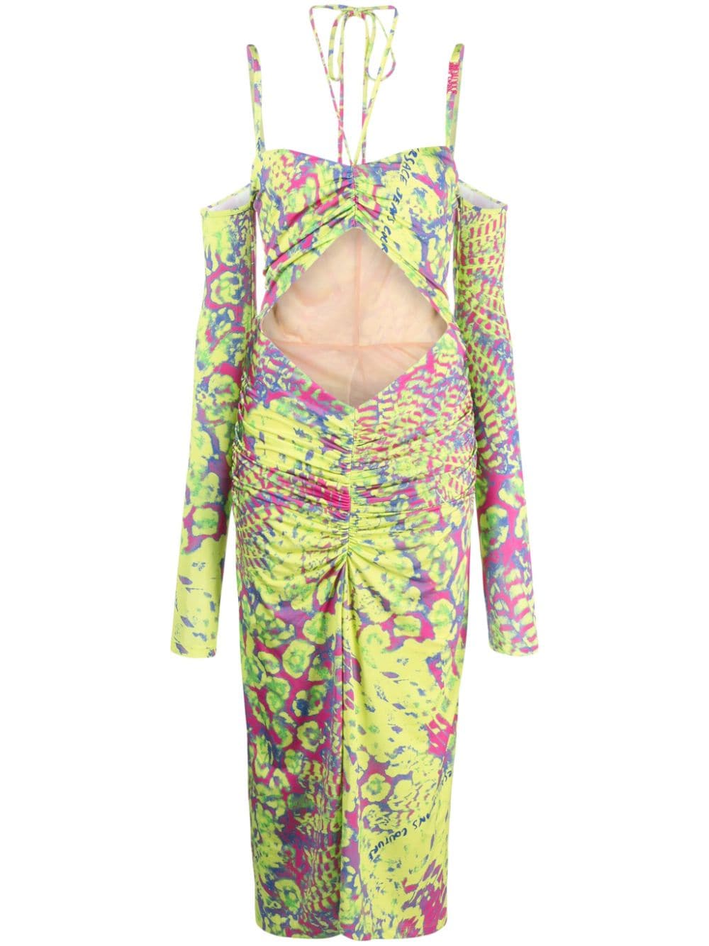 Versace Jeans Couture abstract-print off-shoulder midi dress - Yellow von Versace Jeans Couture
