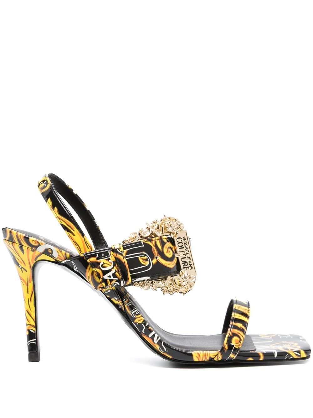 Versace Jeans Couture baroque-print 90mm square-toe sandals - Black von Versace Jeans Couture