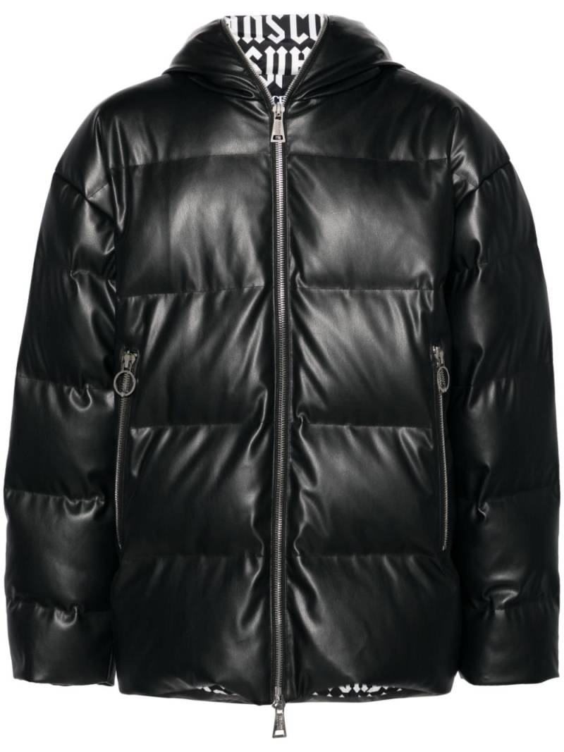 Versace Jeans Couture faux-leather hooded down coat - Black von Versace Jeans Couture