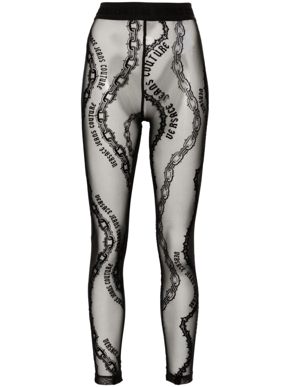 Versace Jeans Couture flocked chain-print mesh leggings - Black von Versace Jeans Couture