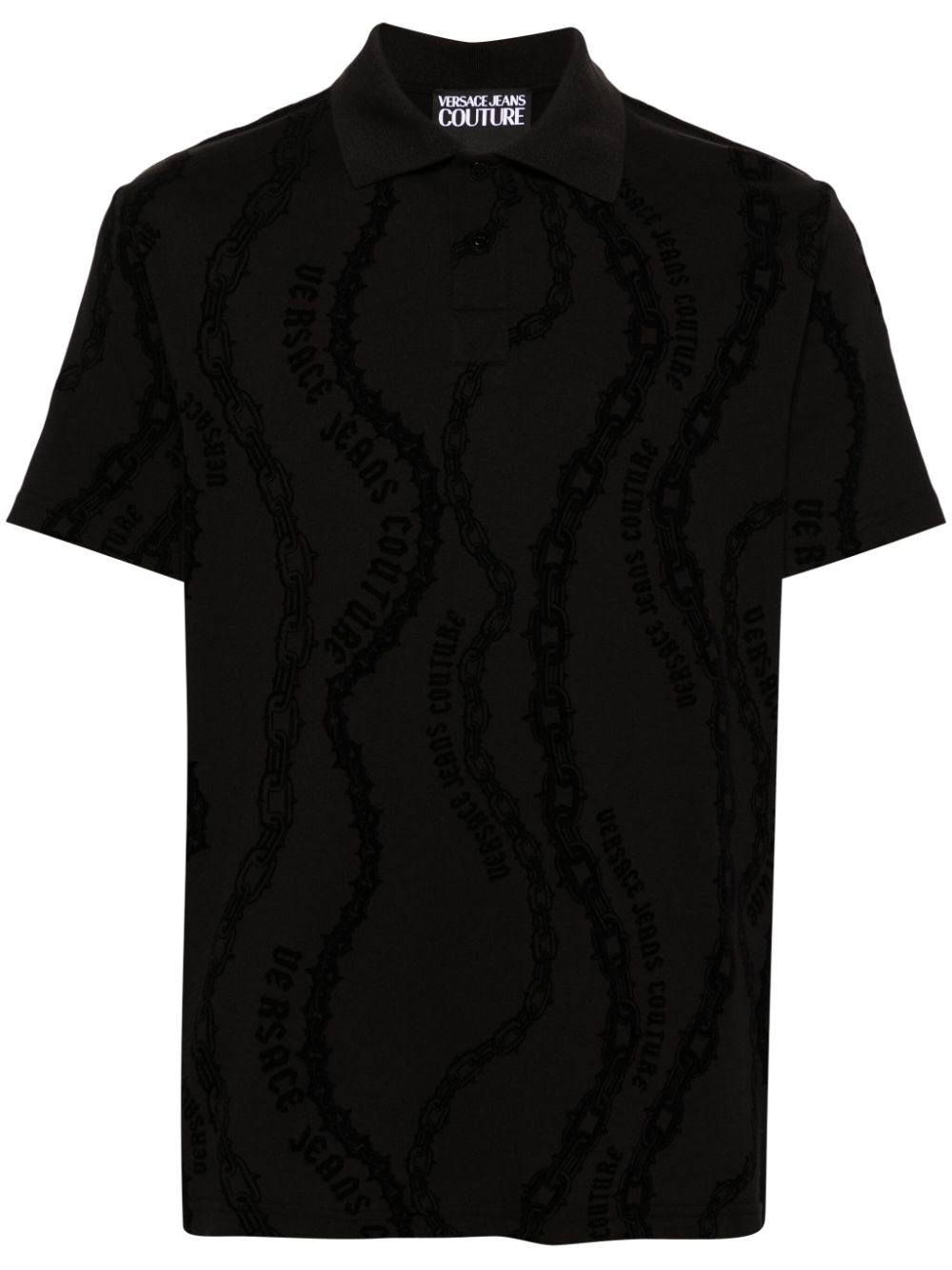 Versace Jeans Couture flocked-print jersey polo shirt - Black von Versace Jeans Couture