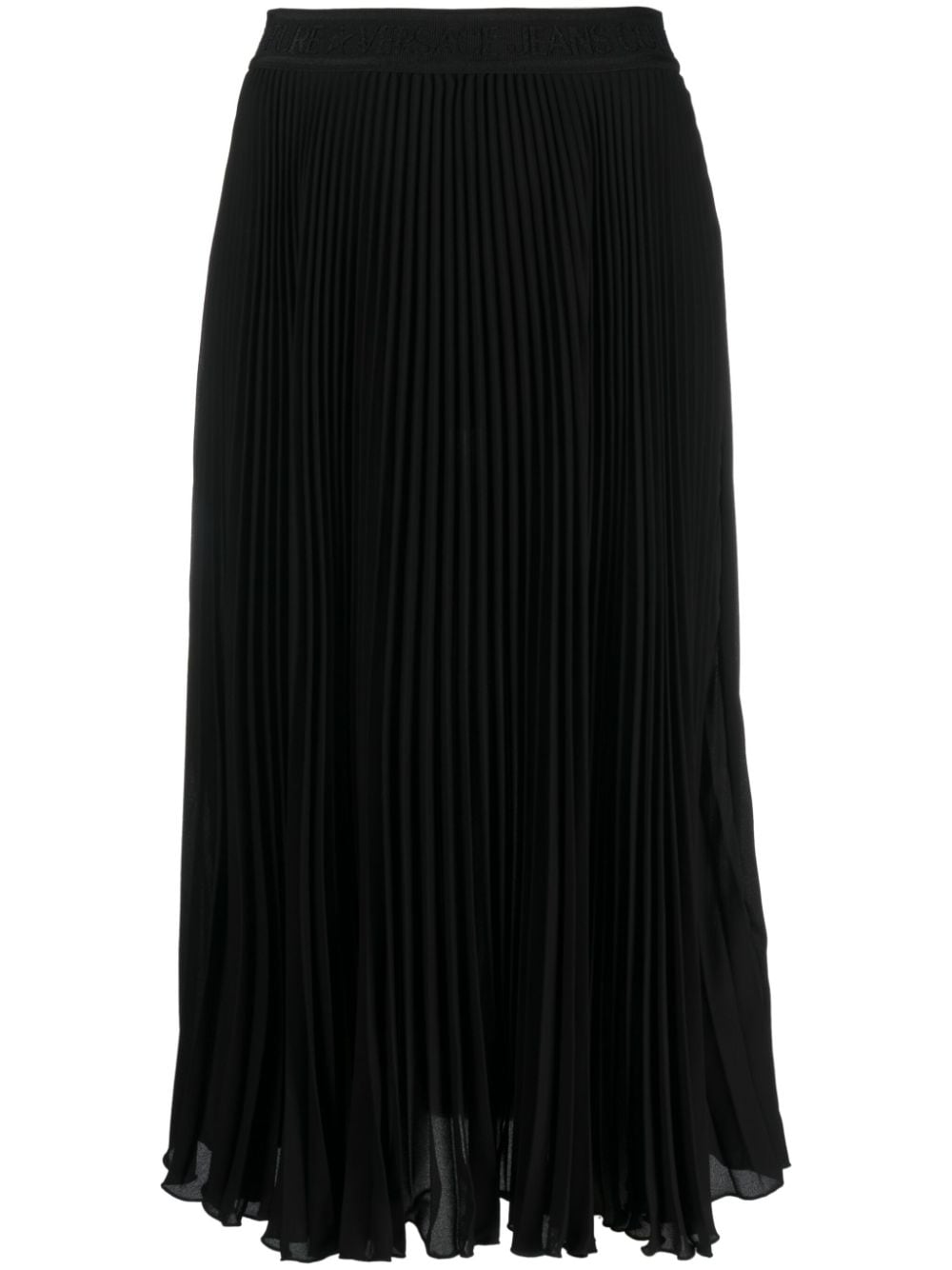 Versace Jeans Couture fully-pleated logo-waistband midi skirt - Black von Versace Jeans Couture