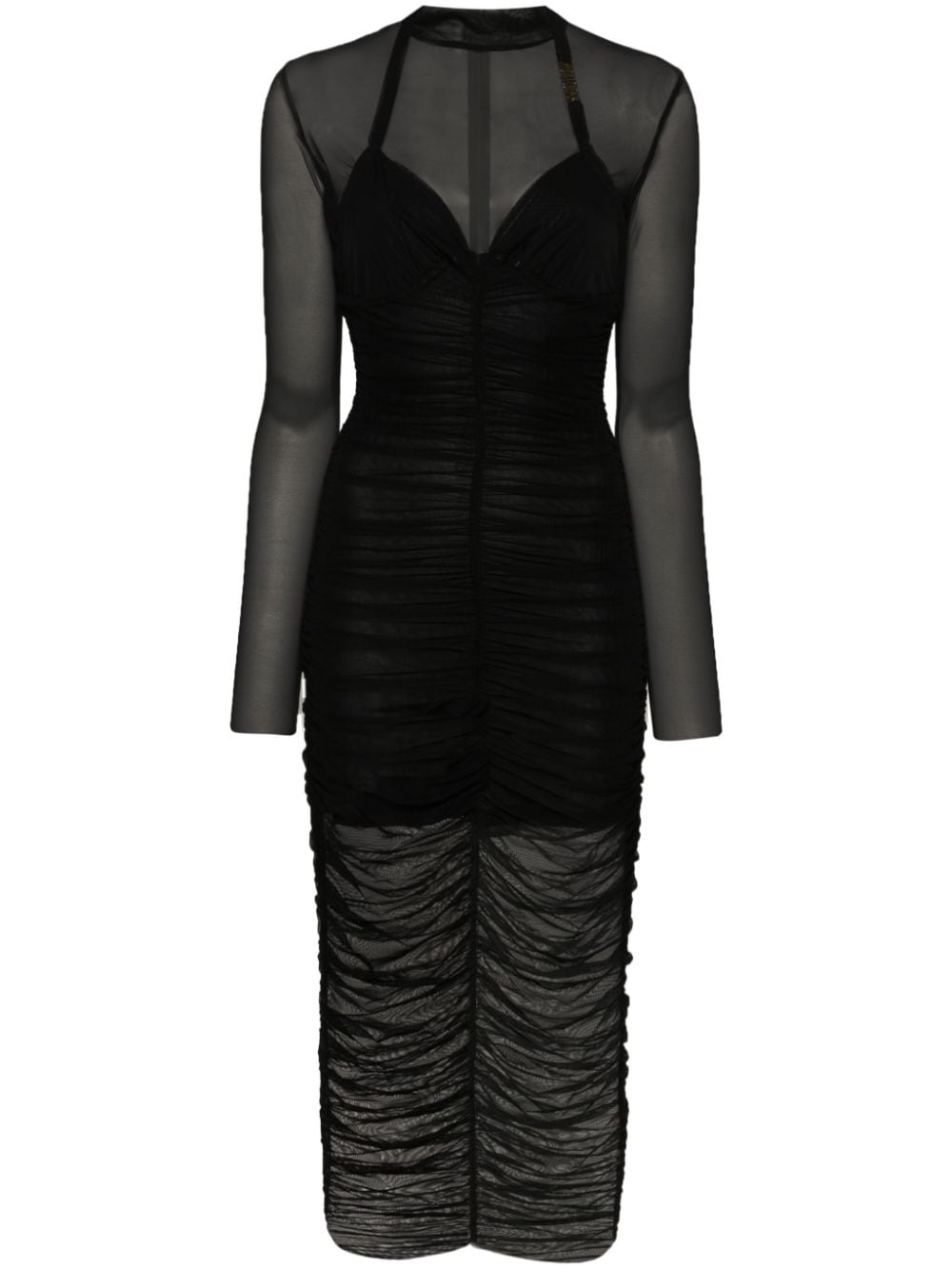 Versace Jeans Couture gathered mesh midi dress - Black von Versace Jeans Couture