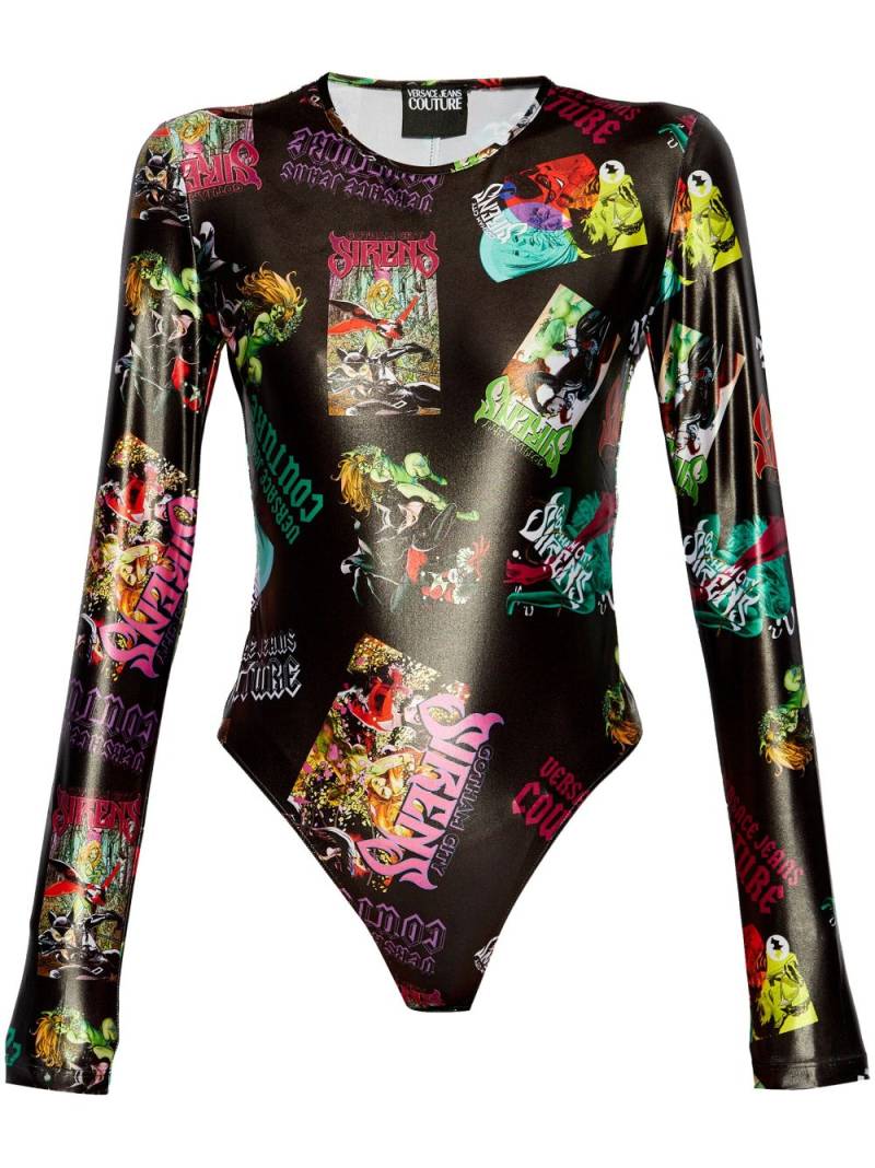 Versace Jeans Couture graphic-print bodysuit - Black von Versace Jeans Couture