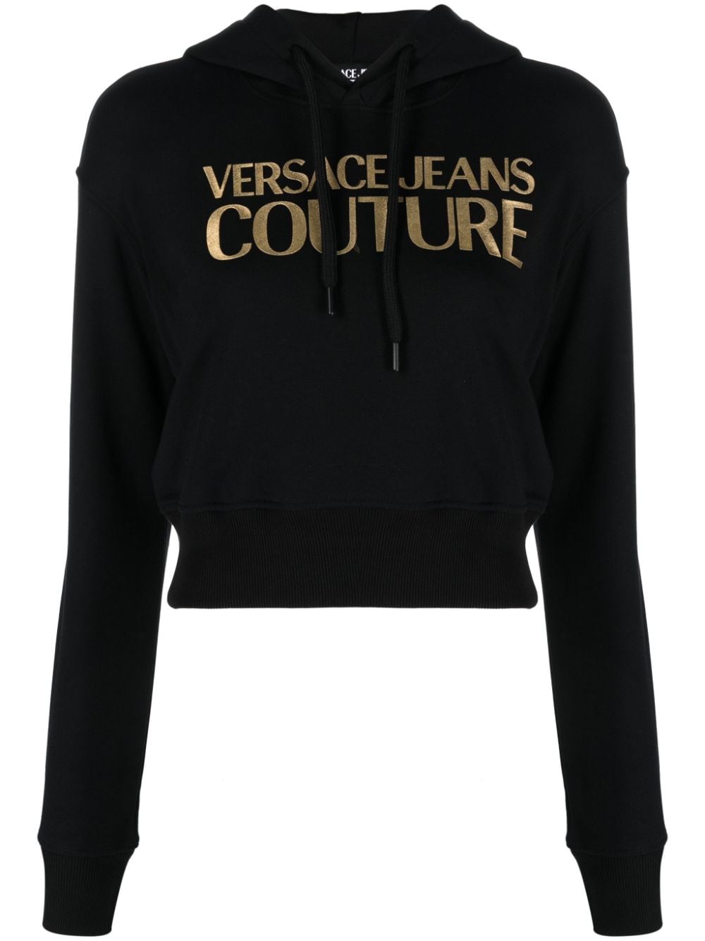 Versace Jeans Couture logo-embellished cropped cotton hoodie - Black von Versace Jeans Couture
