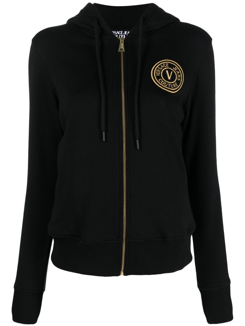 Versace Jeans Couture logo-embroidered zip-up cotton hoodie - Black von Versace Jeans Couture