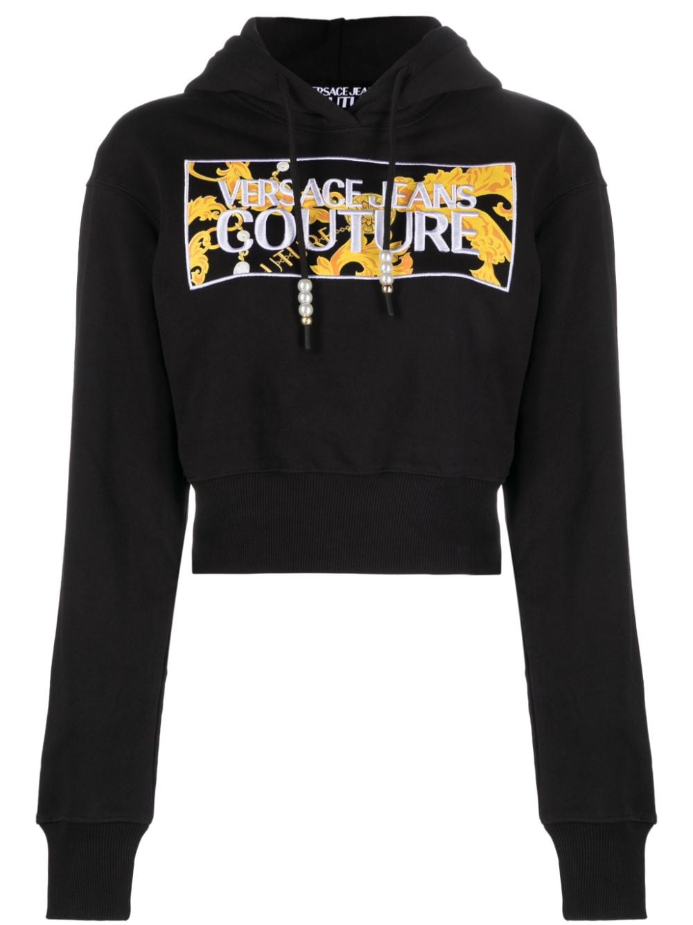 Versace Jeans Couture logo-patch cropped hoodie - Black von Versace Jeans Couture
