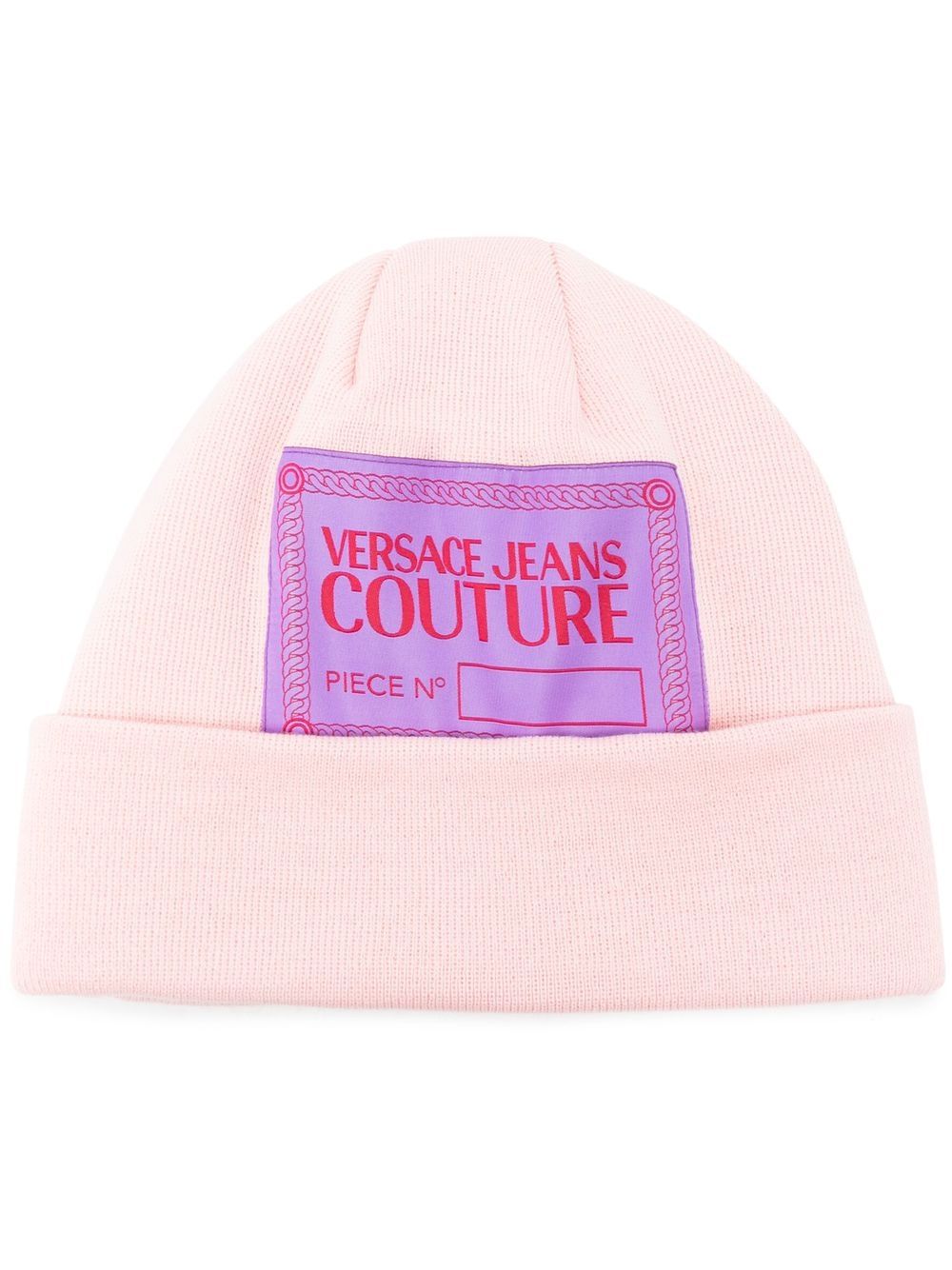 Versace Jeans Couture logo-patch detail knit beanie - Pink von Versace Jeans Couture