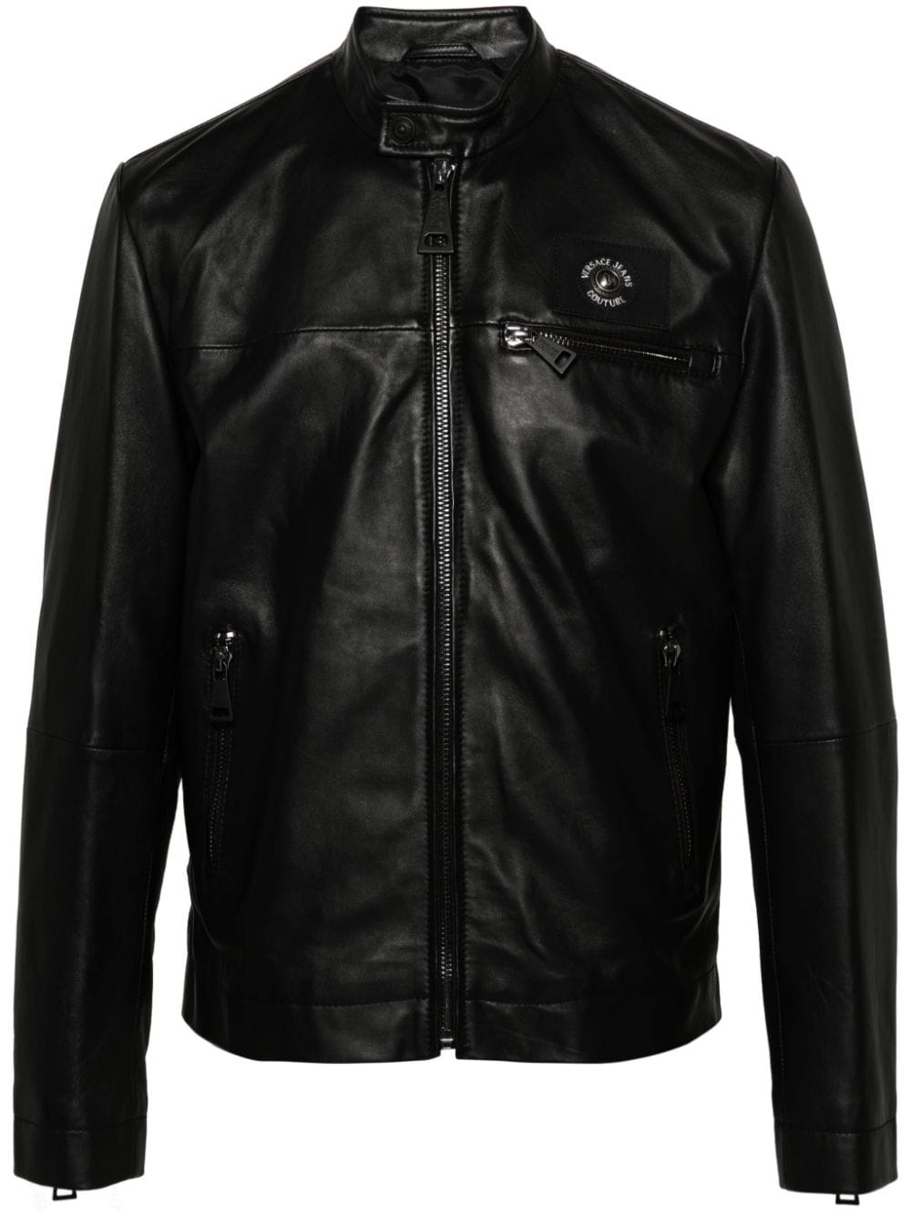 Versace Jeans Couture logo-patch leather jacket - Black von Versace Jeans Couture