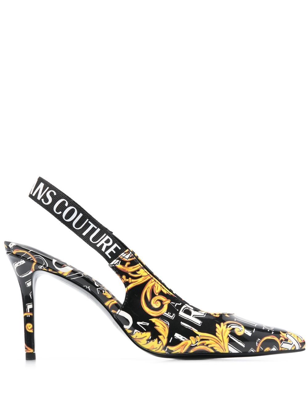 Versace Jeans Couture logo-print 90mm slingback pumps - Black von Versace Jeans Couture