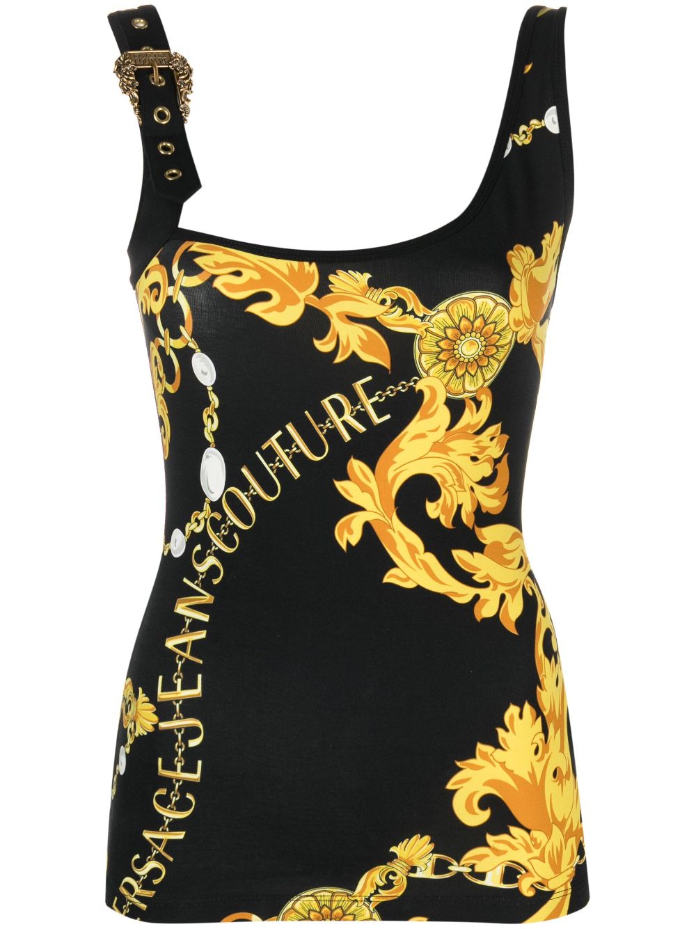 Versace Jeans Couture logo-print buckle-detail top - Black von Versace Jeans Couture