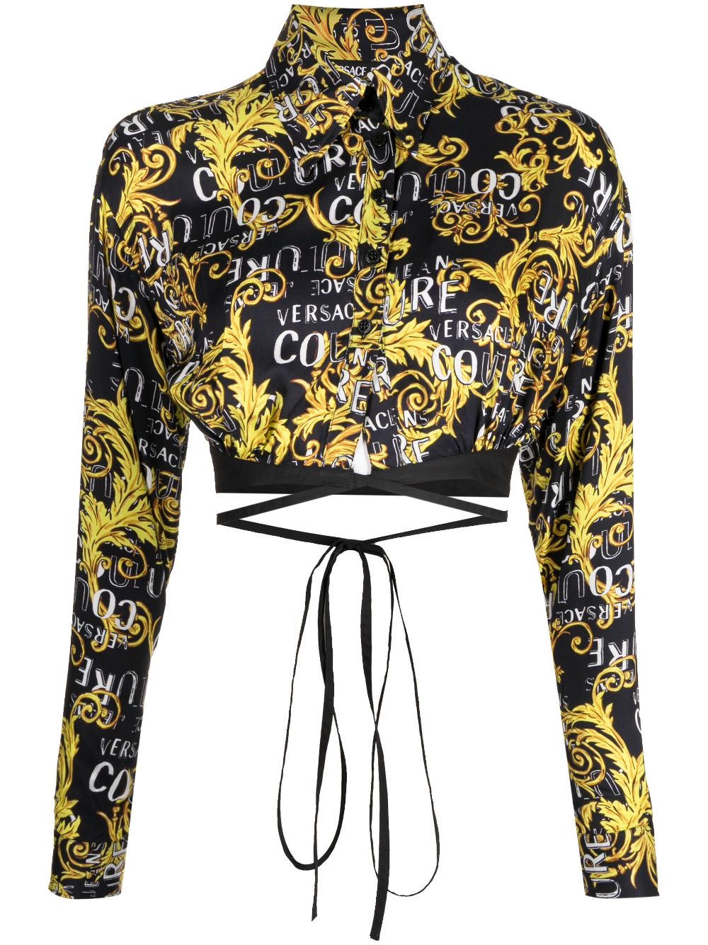 Versace Jeans Couture logo-print buttoned cropped shirt - Black von Versace Jeans Couture
