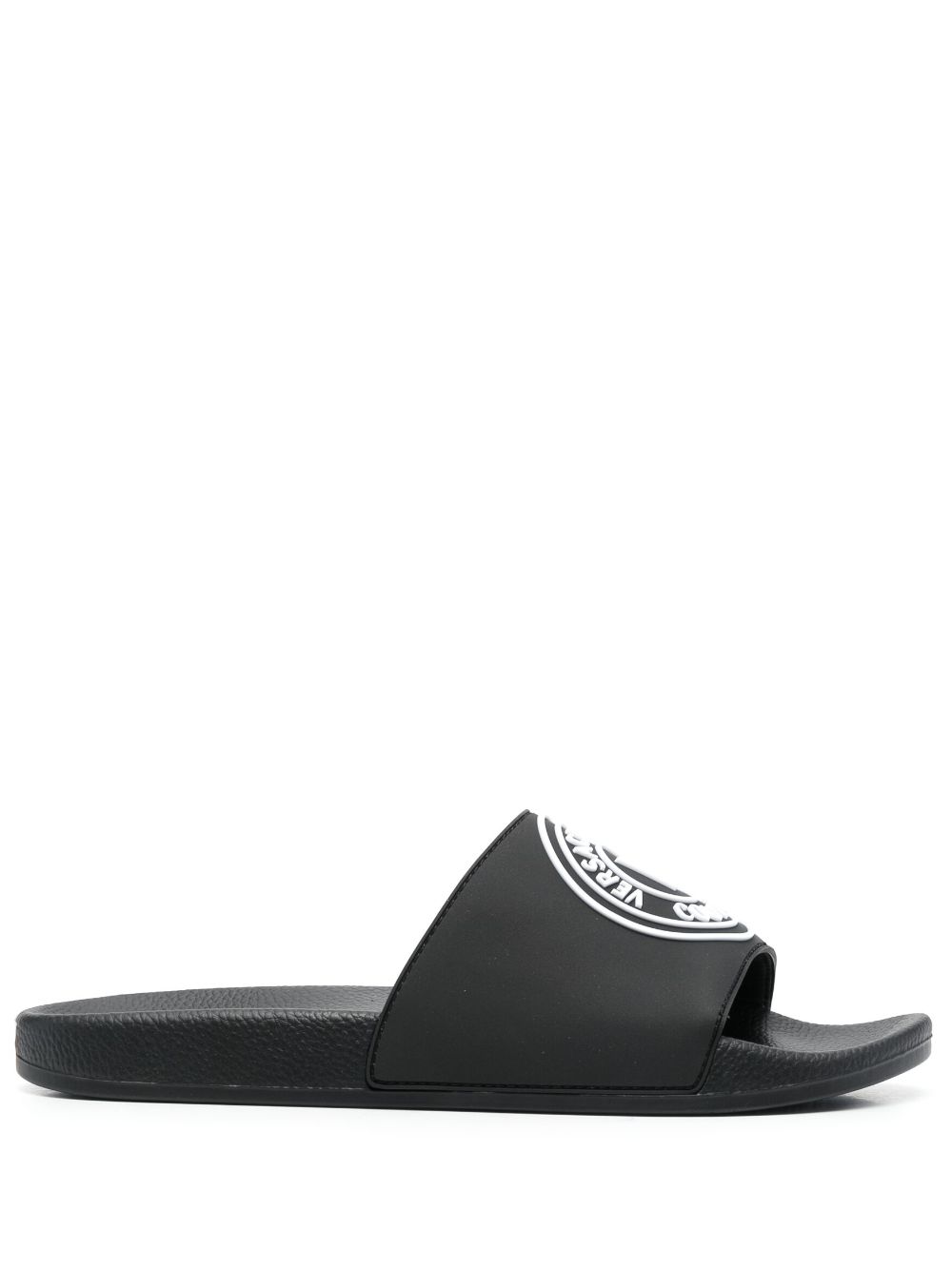 Versace Jeans Couture logo-print flat slides - Black von Versace Jeans Couture