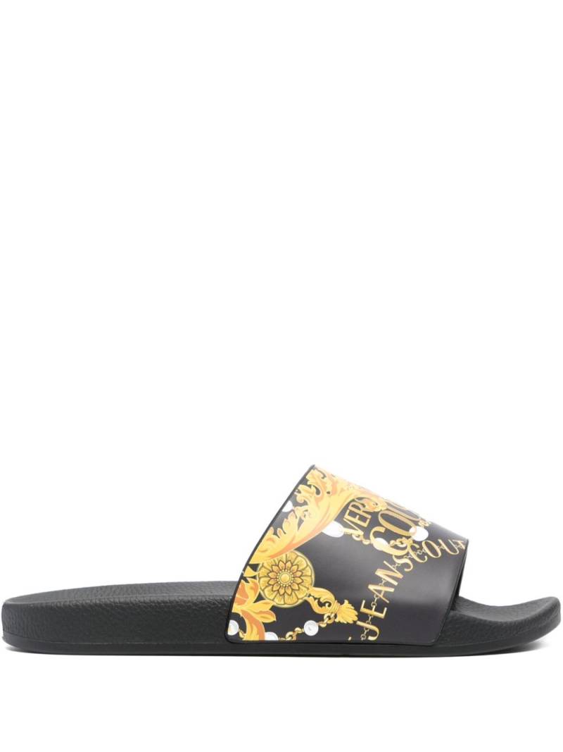 Versace Jeans Couture logo-print open-toe slides - Black von Versace Jeans Couture