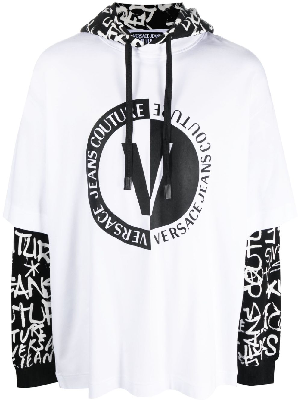 Versace Jeans Couture logo-print panelled hoodie - White von Versace Jeans Couture