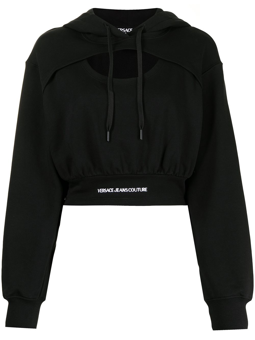 Versace Jeans Couture logo-waistband cut-out hoodie - Black von Versace Jeans Couture