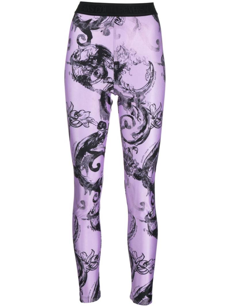 Versace Jeans Couture logo-waistband graphic-print legging - Purple von Versace Jeans Couture