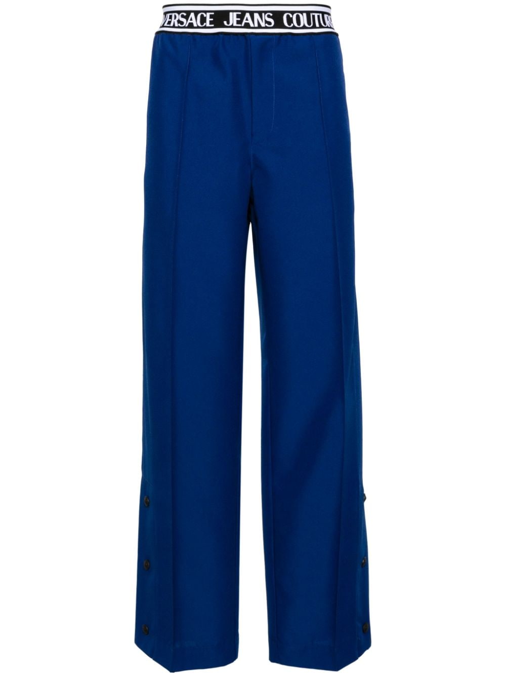 Versace Jeans Couture logo-waistband pleated wide-leg trousers - Blue von Versace Jeans Couture