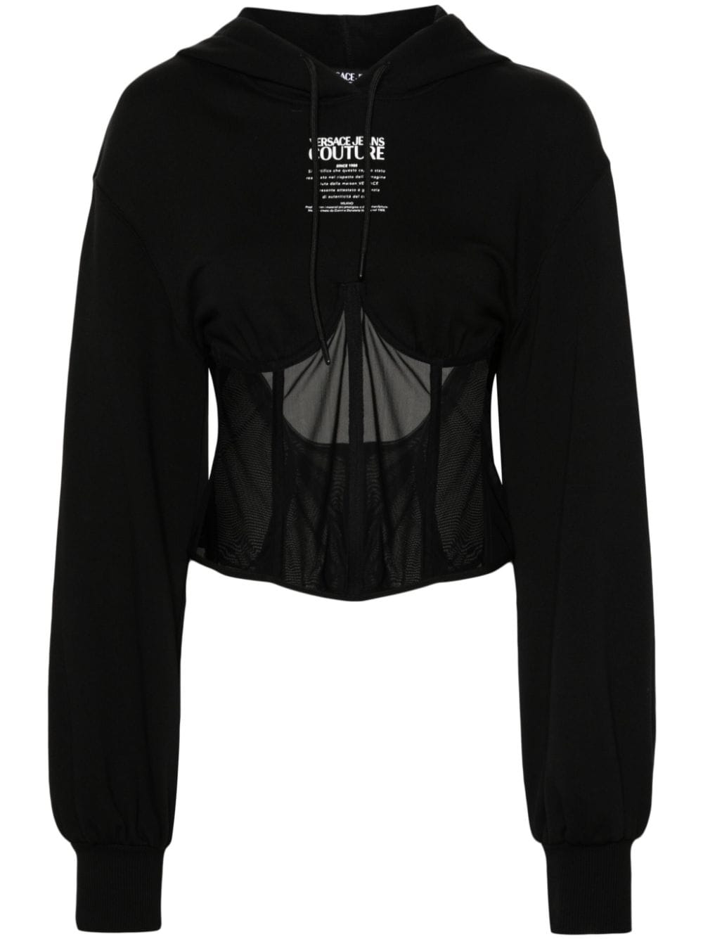 Versace Jeans Couture mesh-panelled cotton hoodie - Black von Versace Jeans Couture