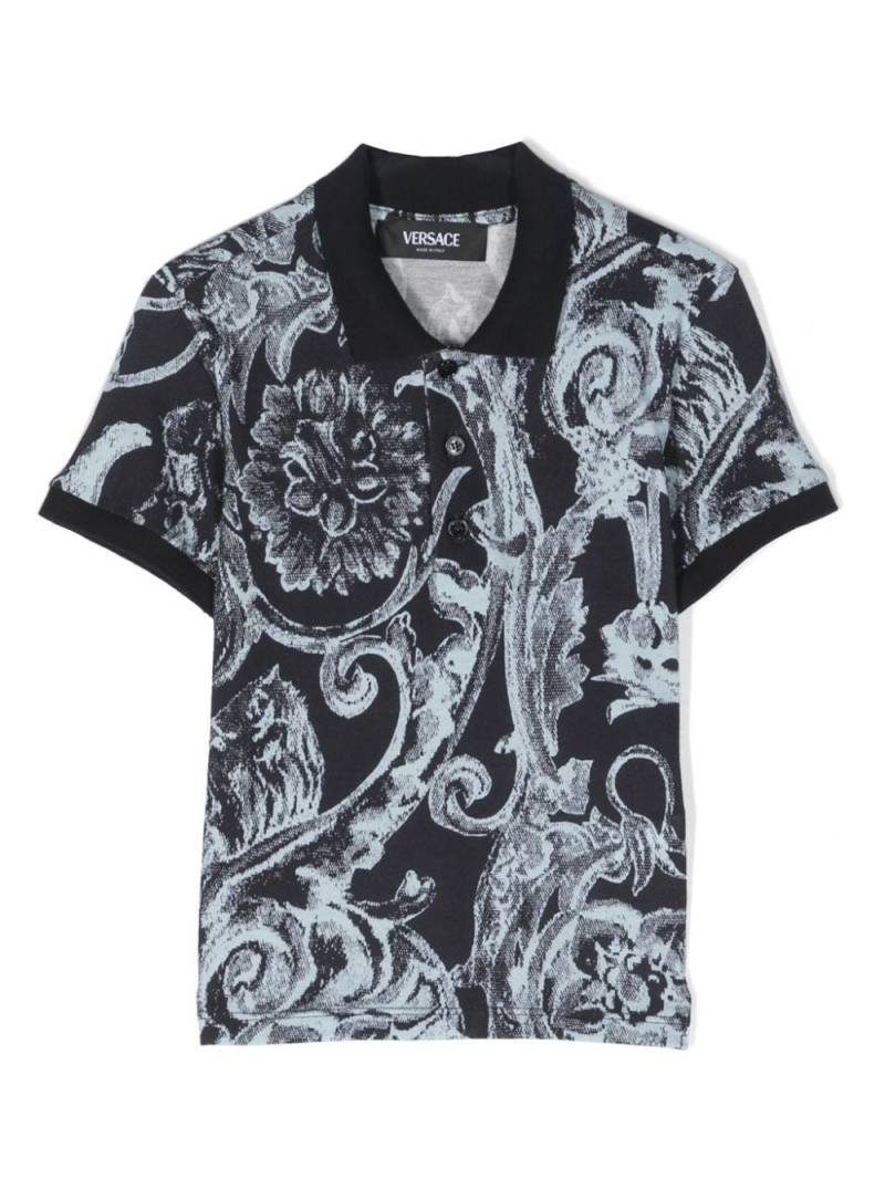 Versace Kids Barocco-print cotton polo shirt - Blue von Versace Kids