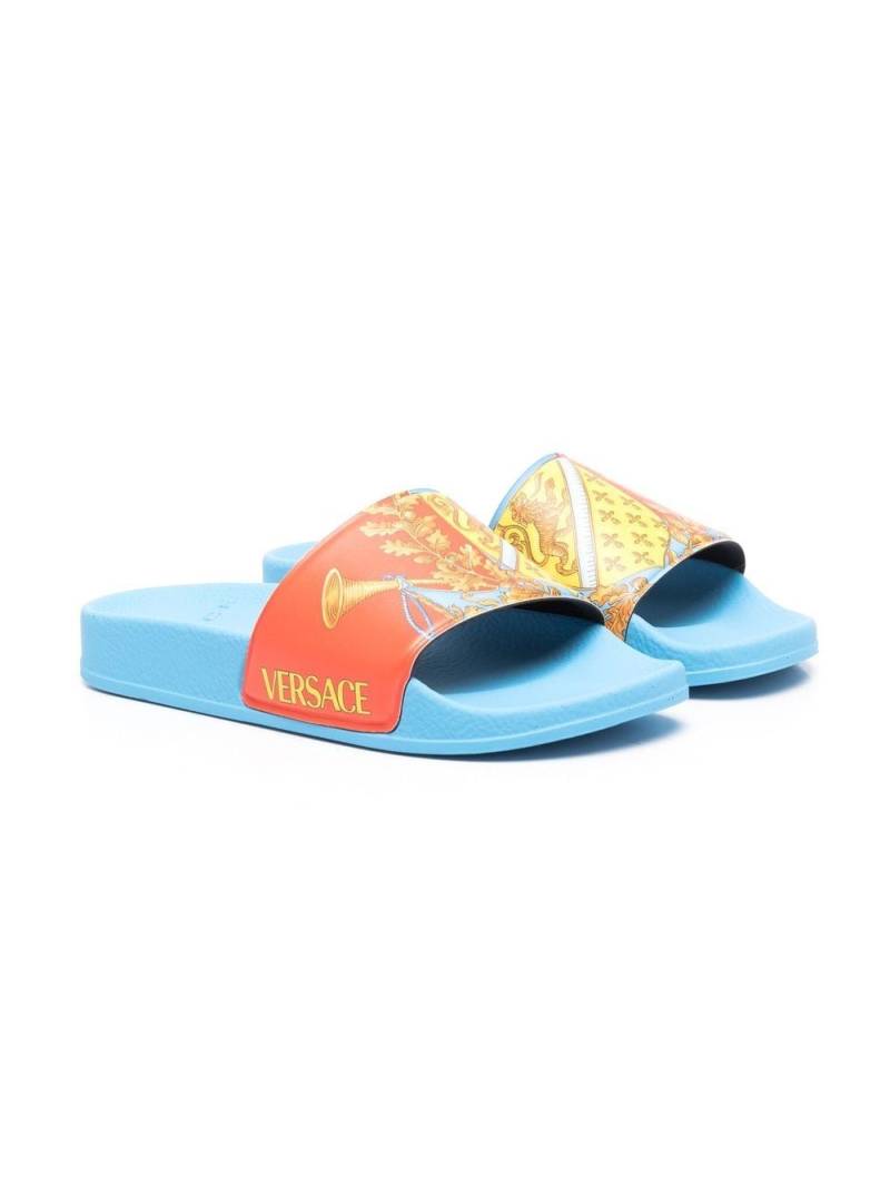 Versace Kids Barocco-print flat slides - Blue von Versace Kids