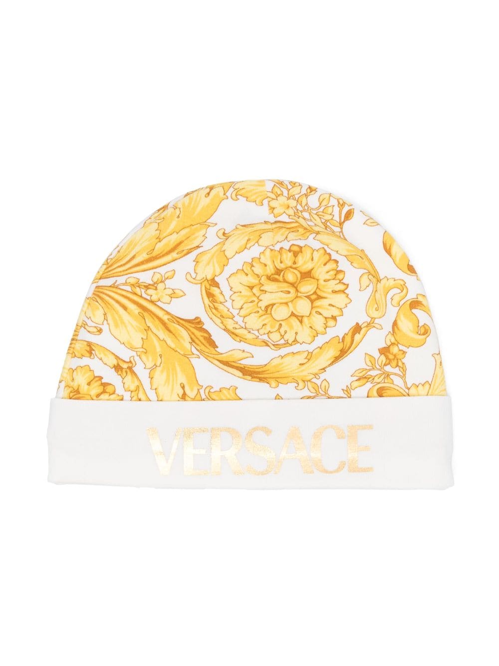 Versace Kids Barocco-print jersey knitted beanie - White von Versace Kids