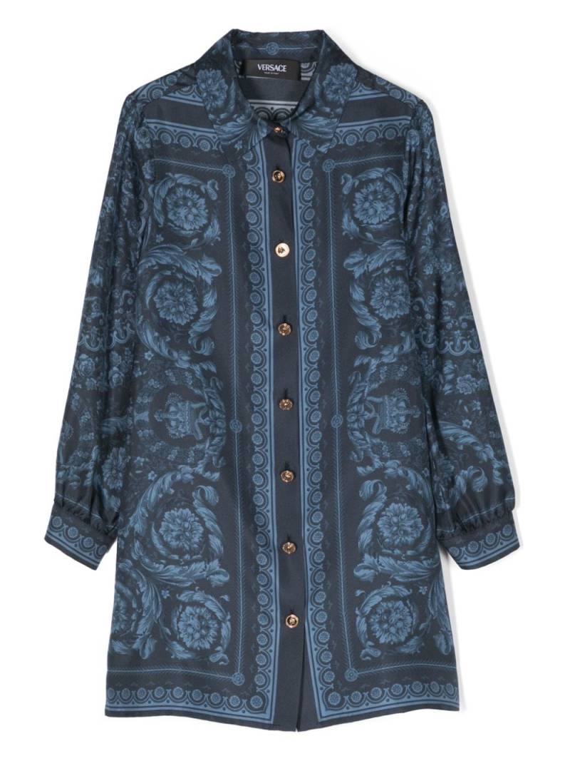 Versace Kids Barocco-print silk shirtdress - Blue von Versace Kids