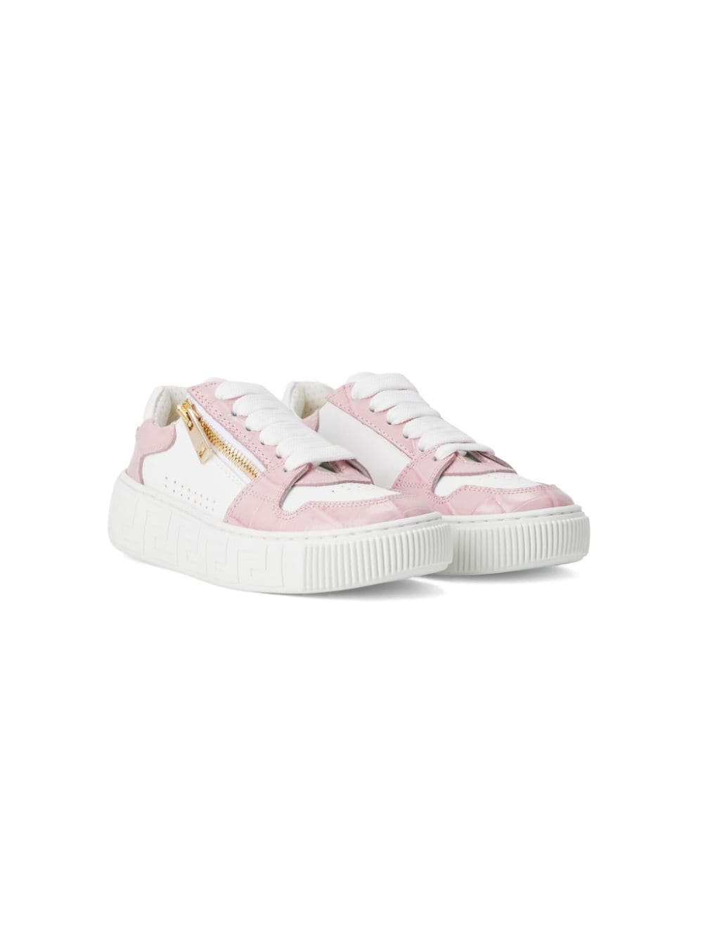 Versace Kids Greca-detail leather sneakers - White von Versace Kids