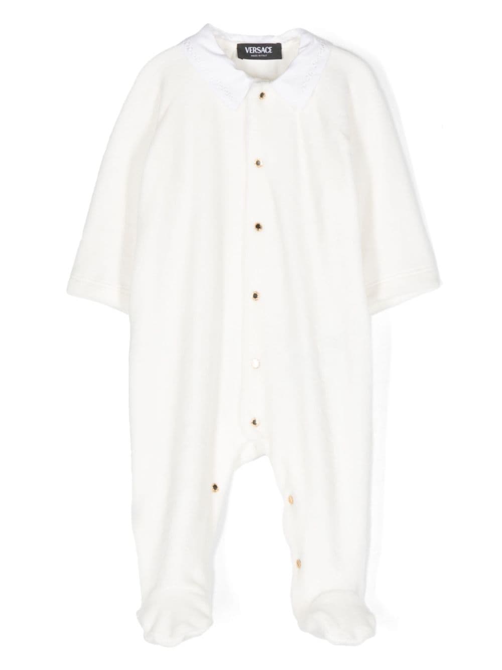 Versace Kids Greca-embroidered velvet pijamas - White von Versace Kids