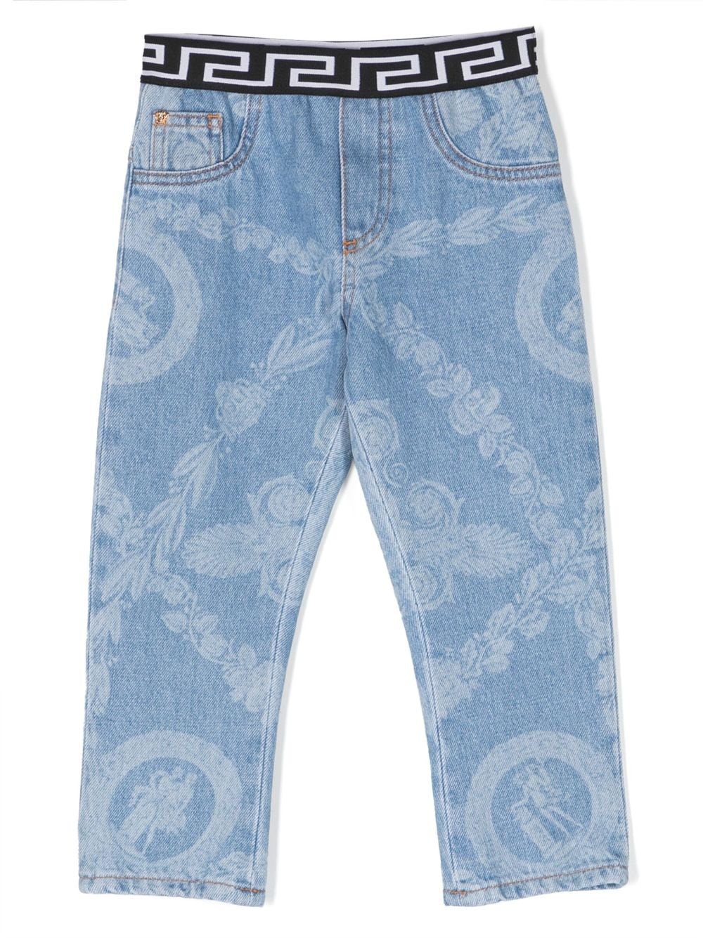 Versace Kids Greca.print waistband jeans - Blue von Versace Kids