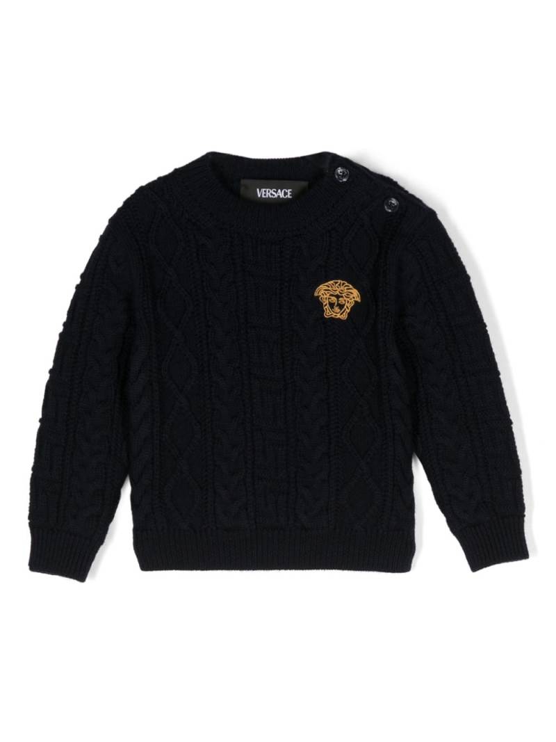 Versace Kids Medusa Head-embroidered wool jumper - Blue von Versace Kids