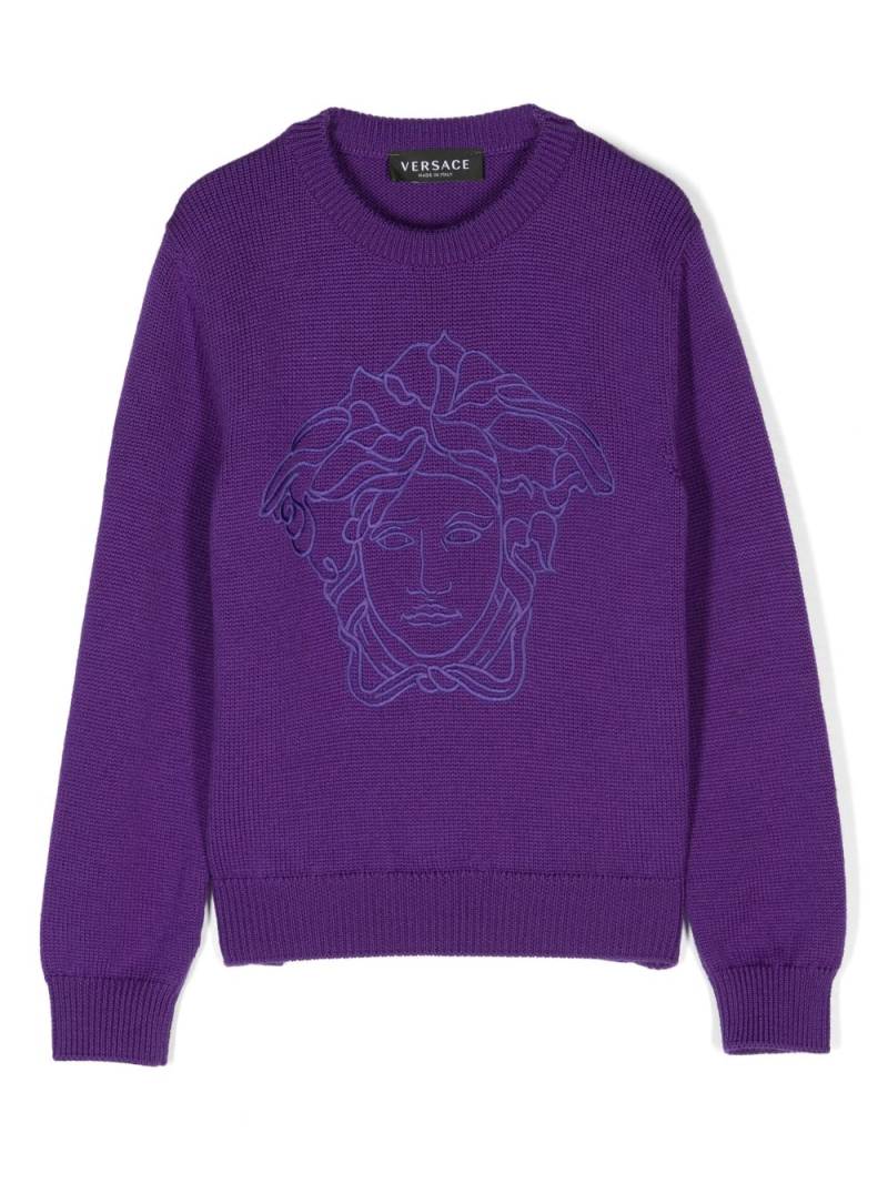 Versace Kids Medusa Head motif-embroidered jumper - Purple von Versace Kids