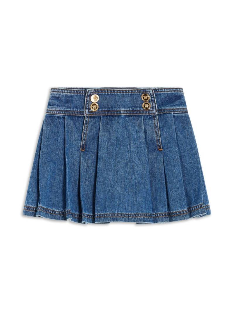 Versace Kids Medusa buttons pleated denim miniskirt - Blue von Versace Kids