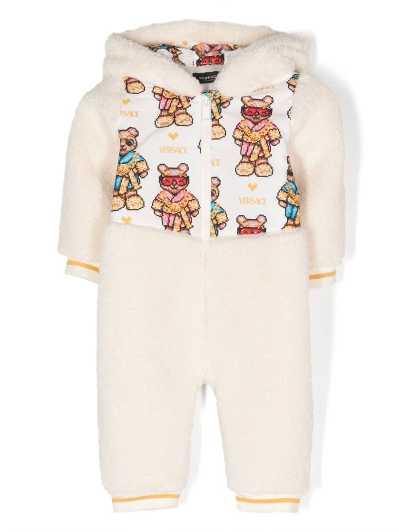 Versace Kids Pixel Teddy-print fleece romper - Neutrals von Versace Kids