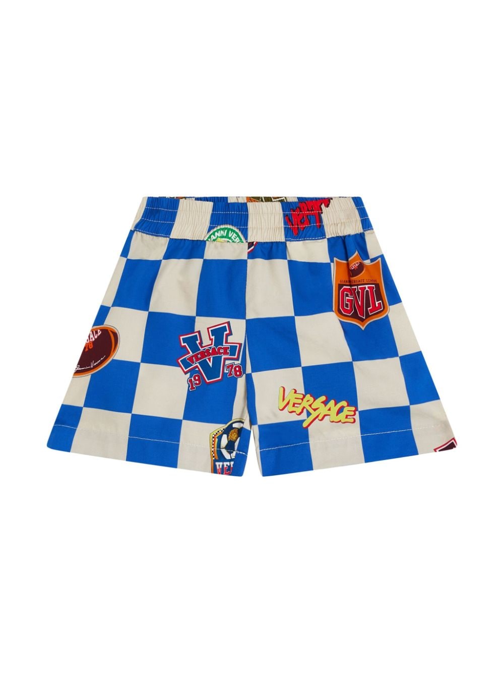 Versace Kids Varsity-print cotton shorts - Blue von Versace Kids