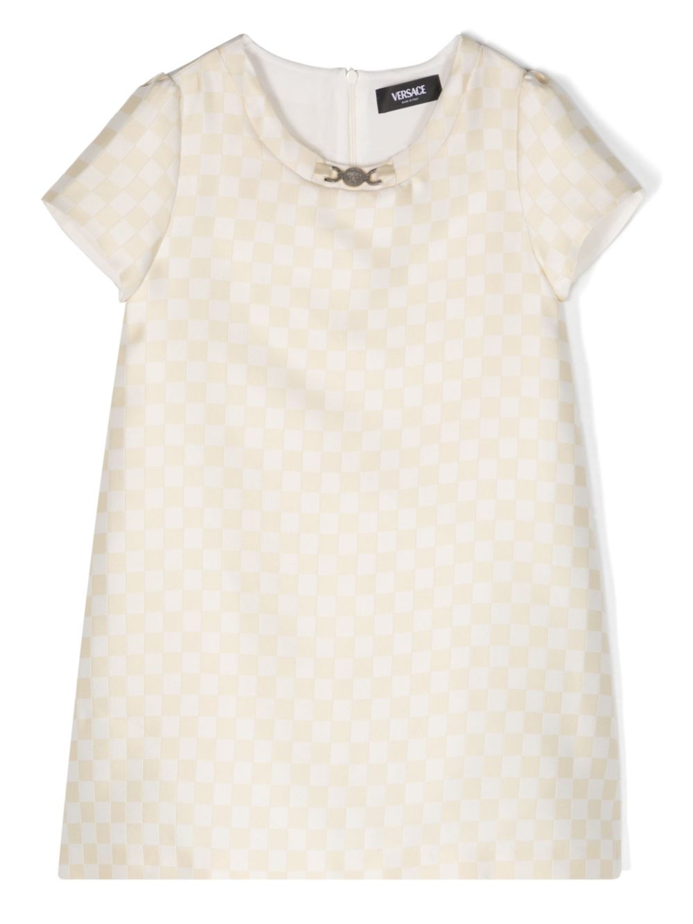 Versace Kids checkerboard satin shift dress - Neutrals von Versace Kids