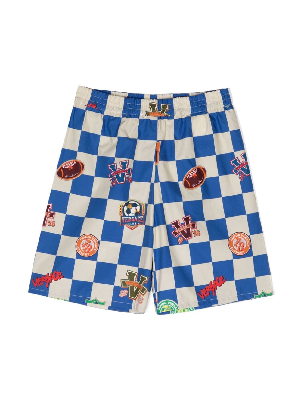 Versace Kids graphic-printed check shorts - Blue von Versace Kids