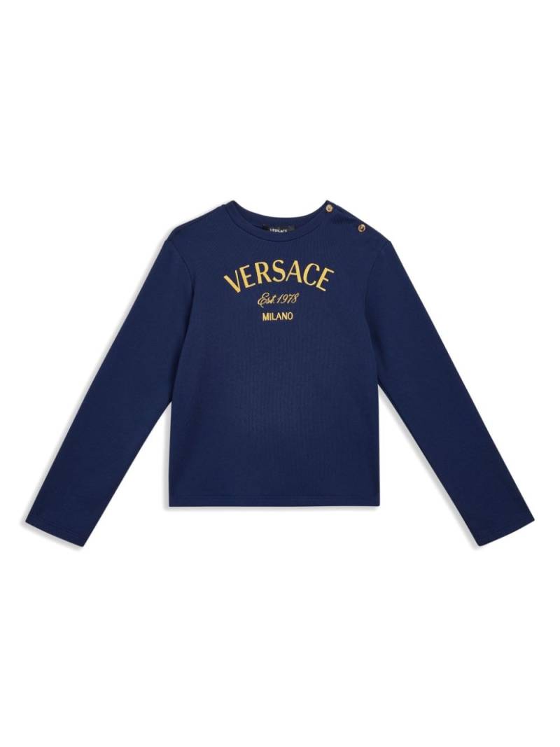 Versace Kids logo-embroidered cotton sweatshirt - Blue von Versace Kids