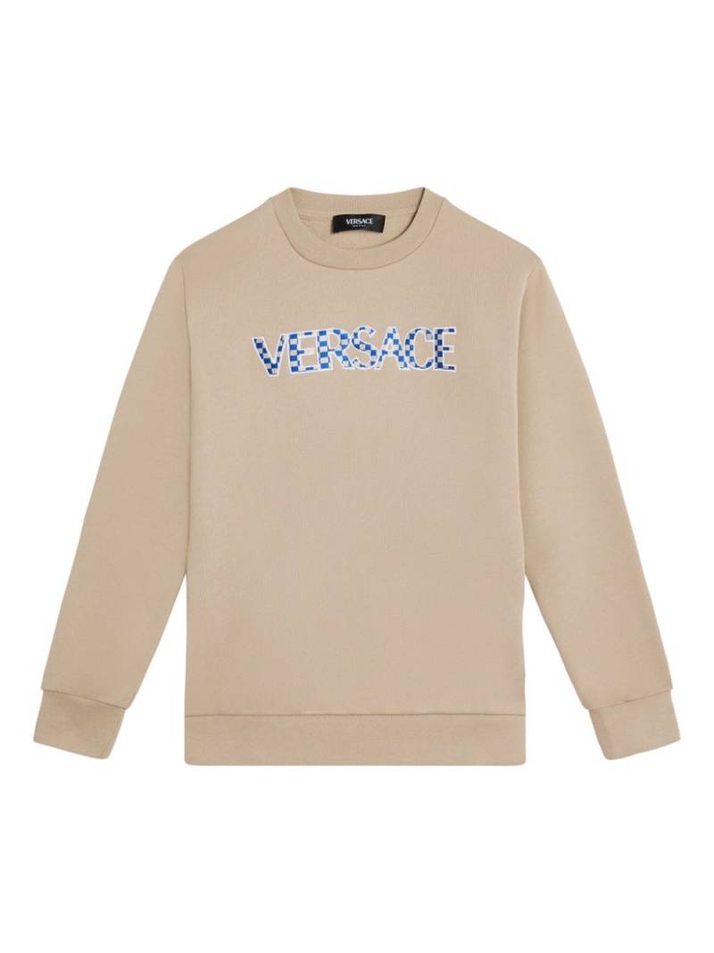 Versace Kids logo-embroidered cotton sweatshirt - Neutrals von Versace Kids