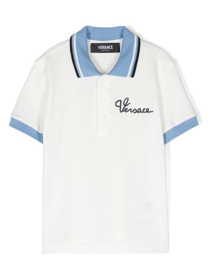 Versace Kids logo-embroidered piqué-weave polo shirt - White von Versace Kids