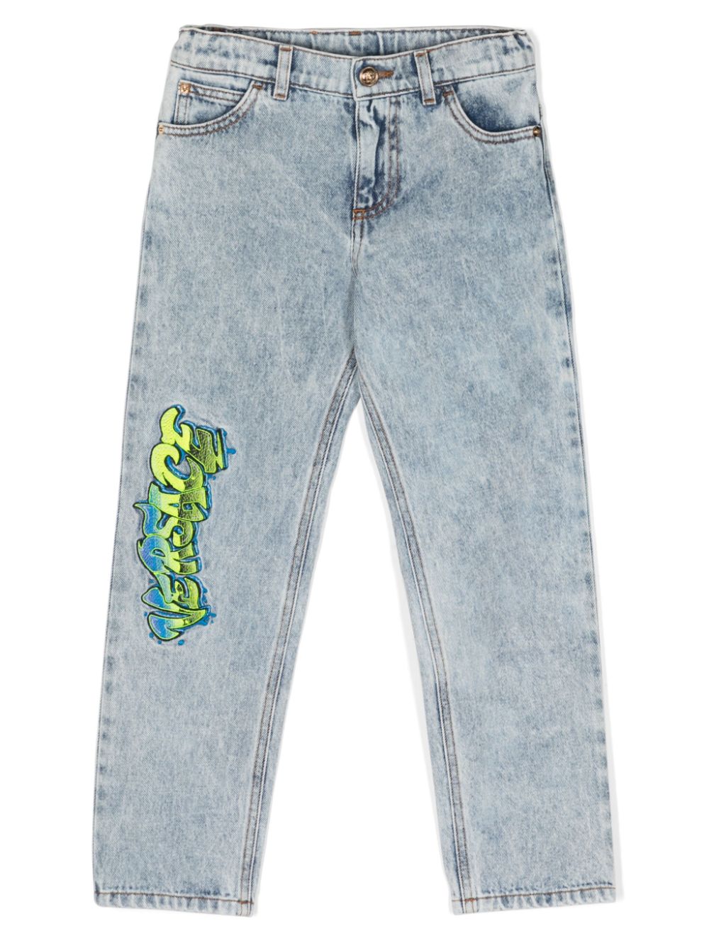 Versace Kids logo-embroidered straight-leg jeans - Blue von Versace Kids