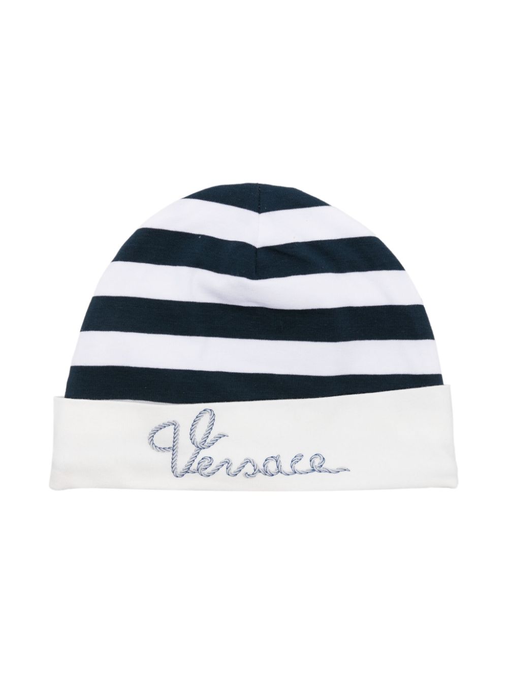 Versace Kids logo-embroidered striped beanie - Blue von Versace Kids