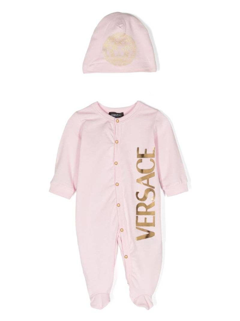 Versace Kids logo-flocked cotton babygrow set - Pink von Versace Kids