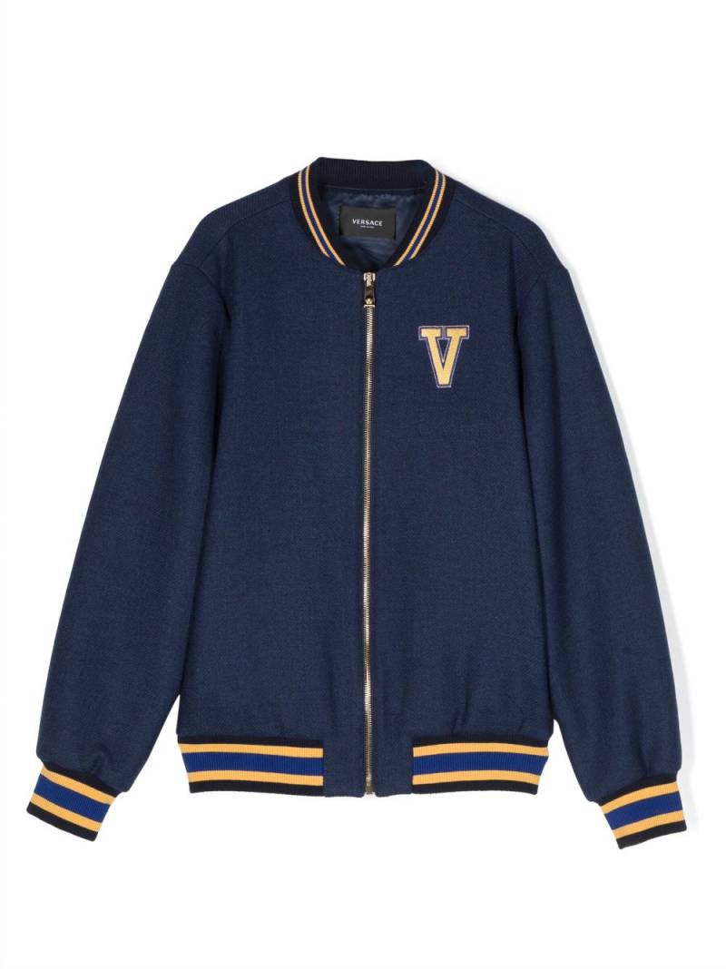 Versace Kids logo-patch bomber jacket - Blue von Versace Kids