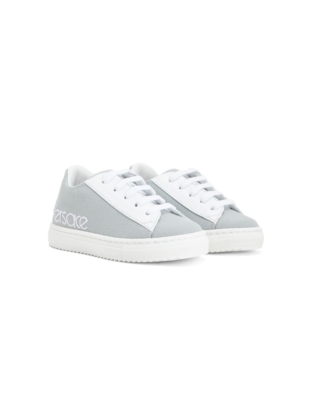 Versace Kids logo-embroidered canvas sneakers - Grey von Versace Kids