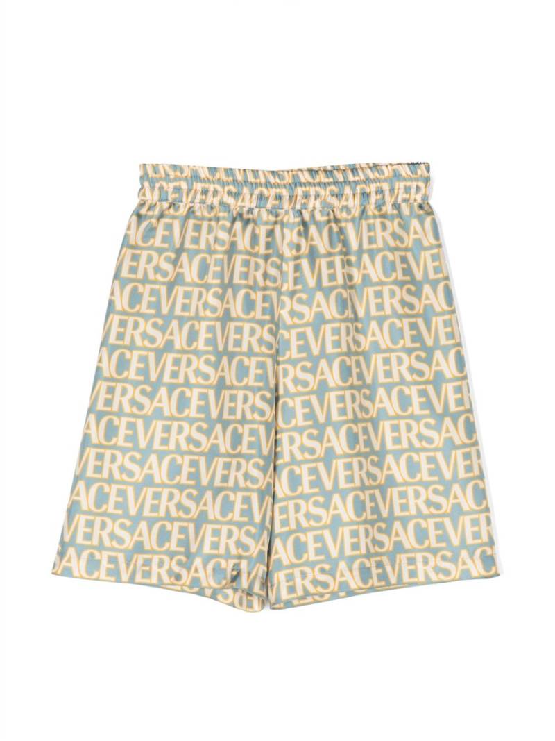 Versace Kids Versace Allover silk shorts - Blue von Versace Kids