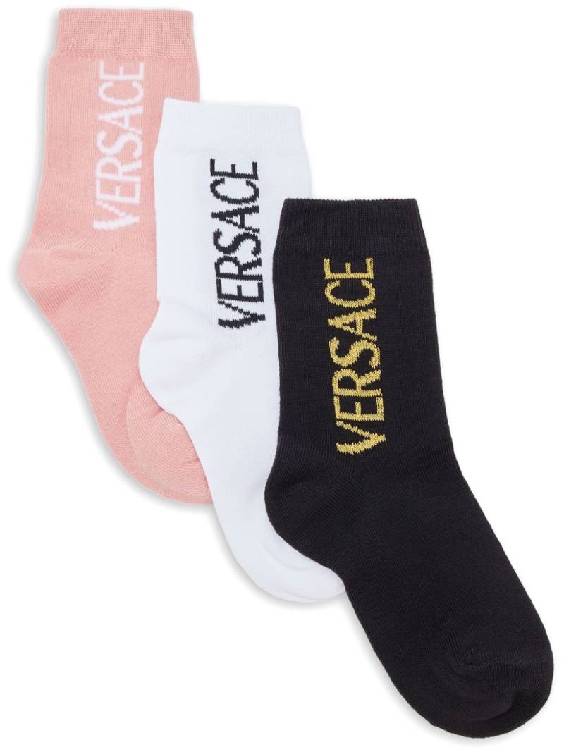 Versace Kids logo socks (set of three) - Black von Versace Kids