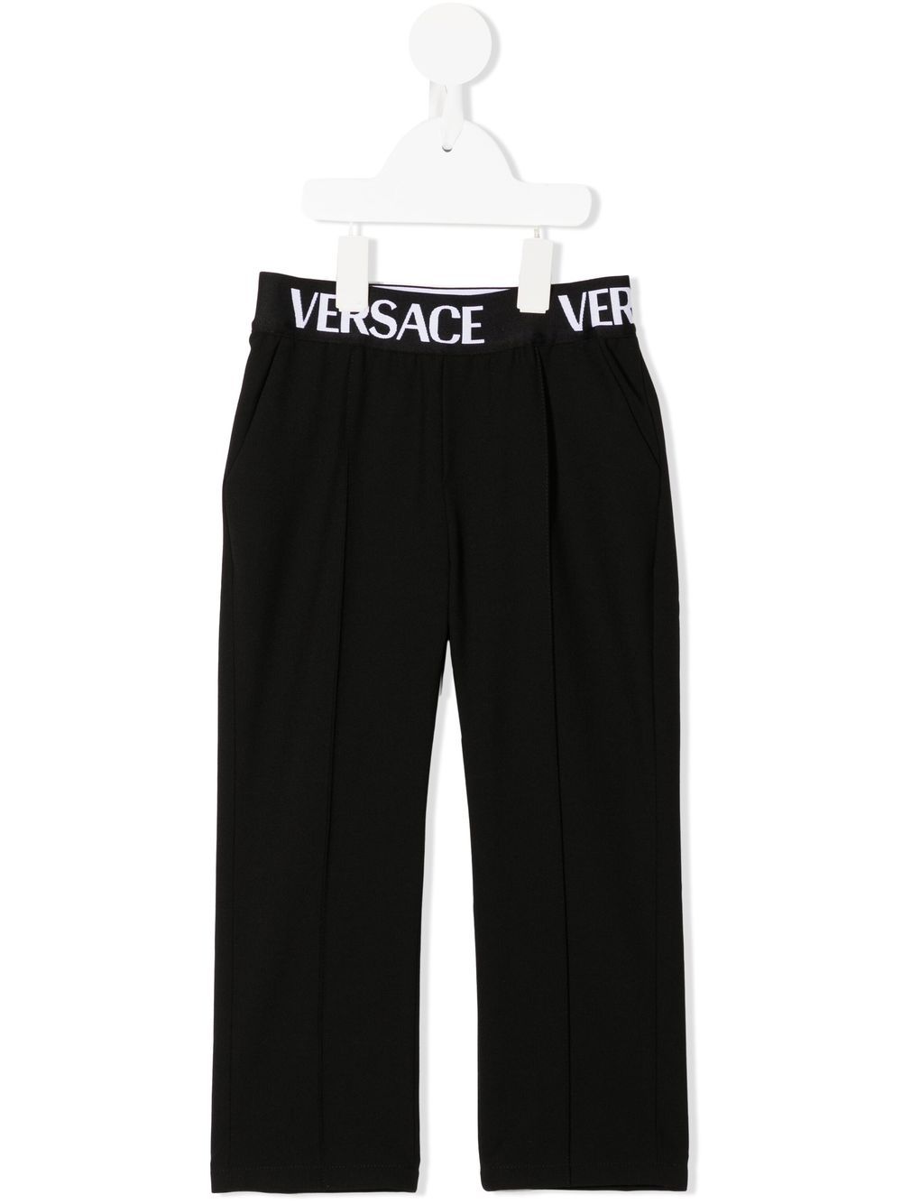 Versace Kids logo-waistband straight-leg trousers - Black von Versace Kids